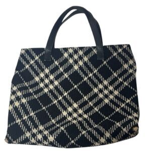 Burberry Houndstooth Black And Off White Wool/Leather Bag.